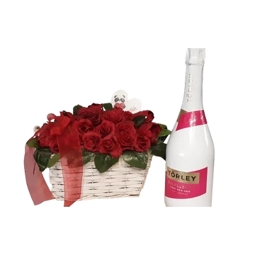 PIROS  VIRÁGKOSÁR  PEZSGŐVEL