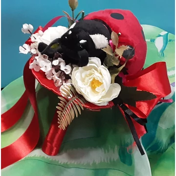 BALLAGÁSI VIRÁGCSOKOR  PLÜSS  KATICABOGÁRRAL,  38 CM