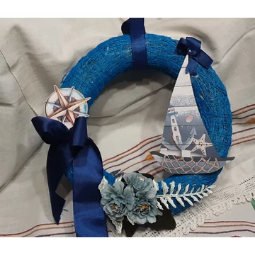 BALATONI  VITORLÁSOK - KÉKSZALAGOS  DEKOR  KOSZORÚ  25  CM