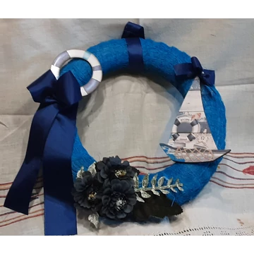 BALATONI  VITORLÁSOK - KÉKSZALAGOS  DEKOR  KOSZORÚ  25  CM