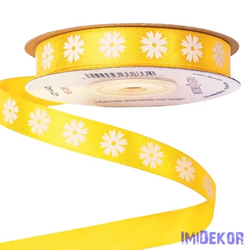 VIRÁGMINTÁS  SZATÉN  SZALAG  12 MM × 6 M   -  CITROM  SÁRGA