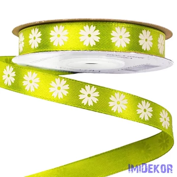 VIRÁGMINTÁS  SZATÉN SZALAG  12 MM × 6 M  -  TEA  ZÖLD