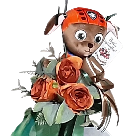 VIRÁGCSOKOR  PLÜSS  ZUMA  TY  MESEHŐSSEL,  SZÜLINAPI  MEGLEPETÉS 38 CM