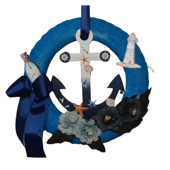 BALATONI  VITORLÁSOK - KÉKSZALAGOS  DEKOR  KOSZORÚ  25  CM